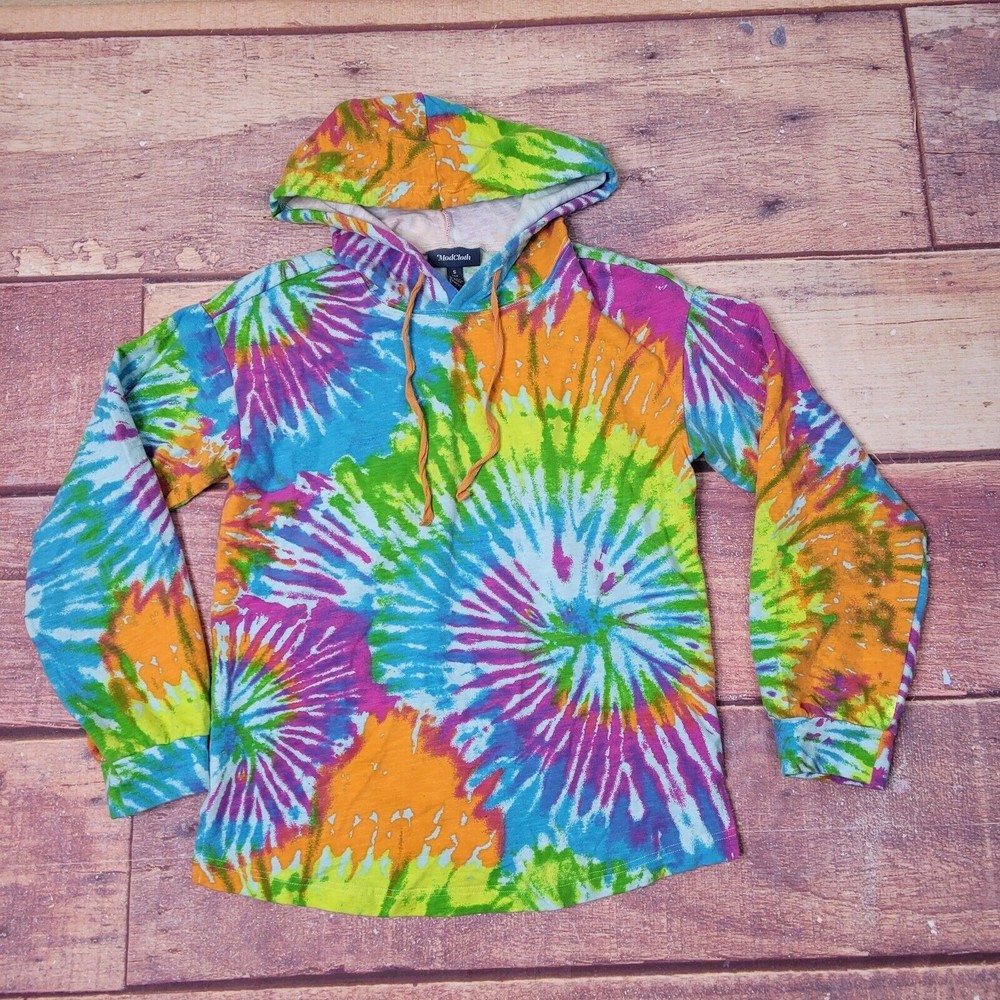 ModCloth Rainbow Tie-Dye Hoodie Sweatshirt Neon Pastel Size S Colorful Hooded